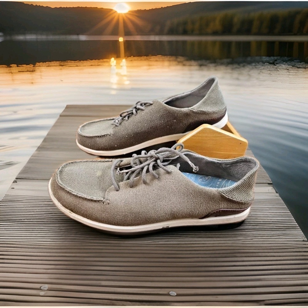 Olukai Honua Men's Shoes Sz 10 Beige Casual Flat Comfort Lace Up Boat Shoes